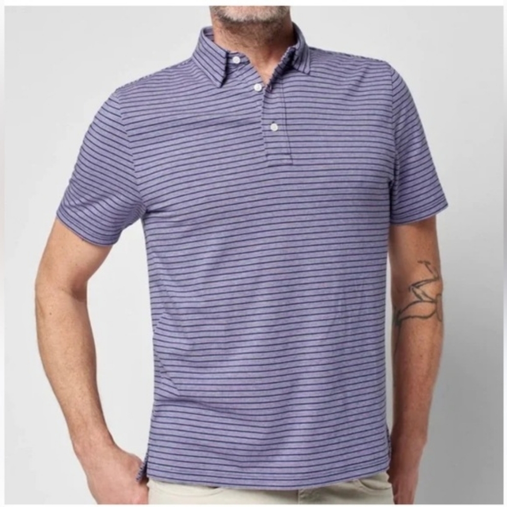 Faherty Purple Movement Polo Striped Henley Tee Shirt Men's Lrg